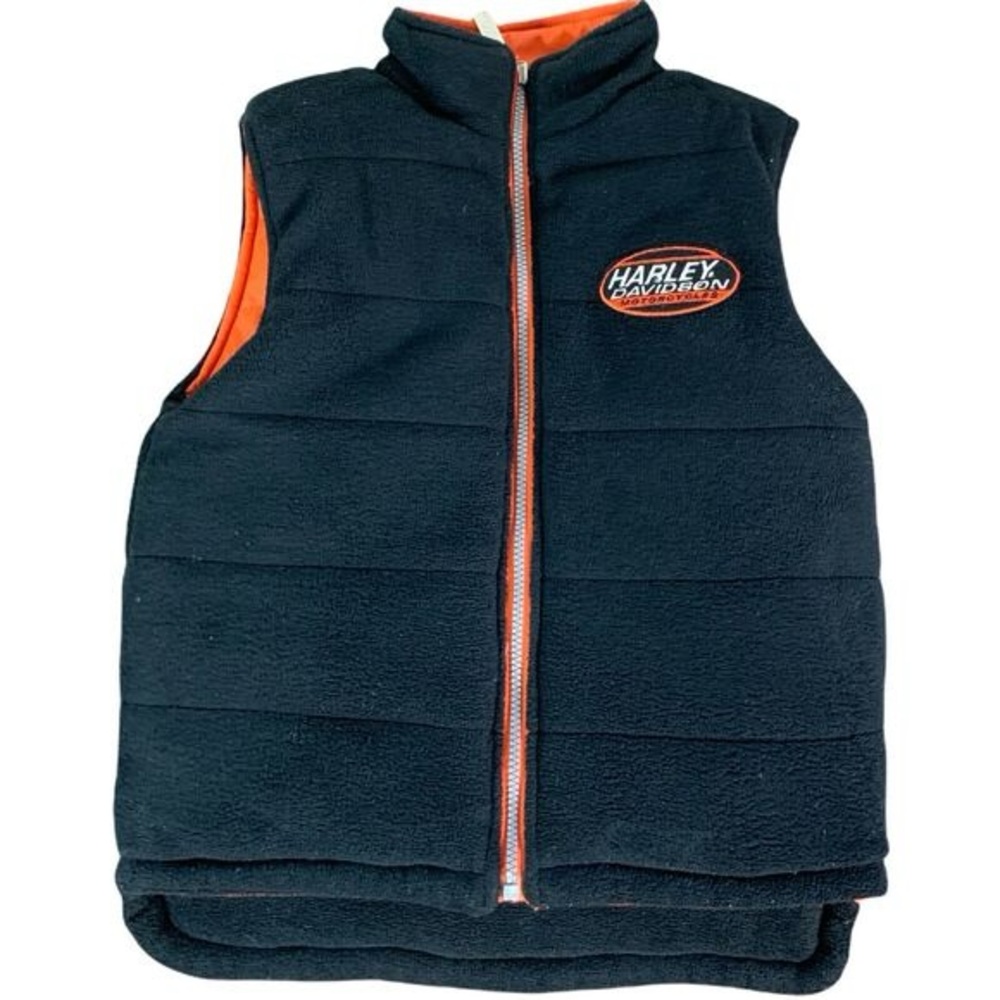 Harley-Davidson Black & Orange Reversible Fleece Vest Children’s L 14-16
